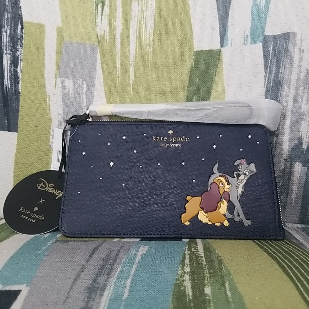 Kate Spade x Disney Lady And The Tramp Dogs Large Slim Card Holder L Zip Wristle